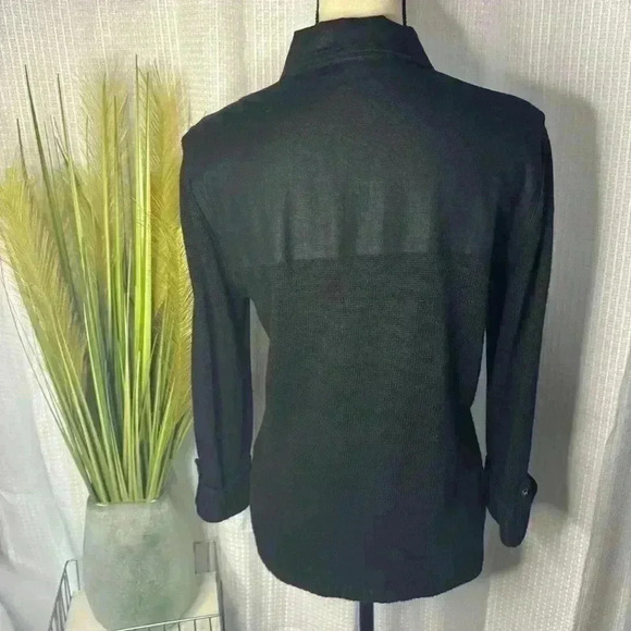 Pierre Cardin Women’s M Linen Button-Front Combo Black Sweater Shirt Jacket - Picture 5 of 10